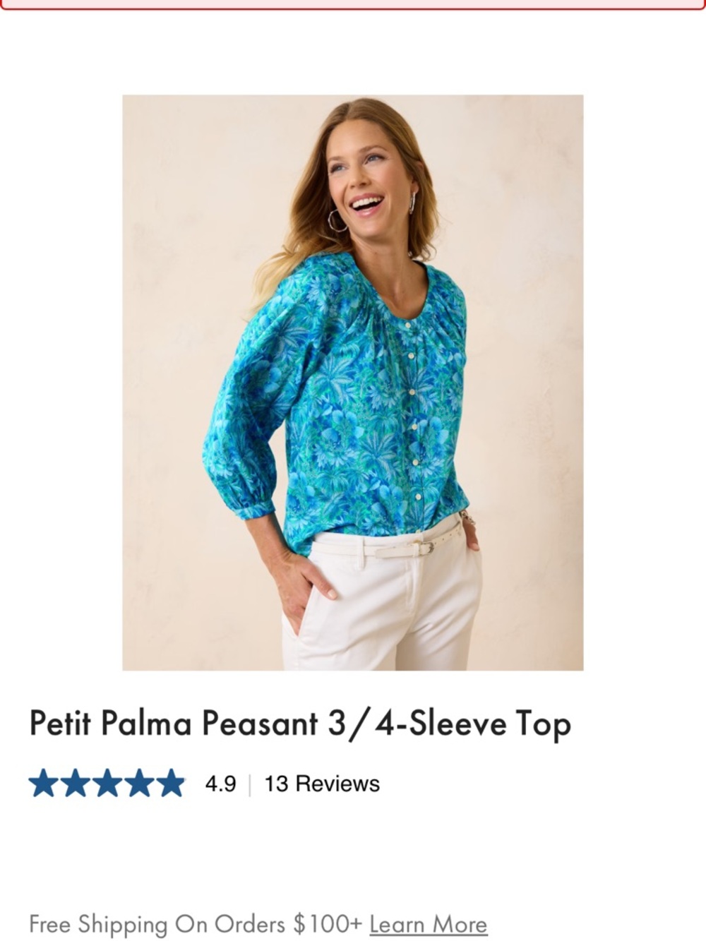 Tommy Bahama Petit Palma peasant blouse